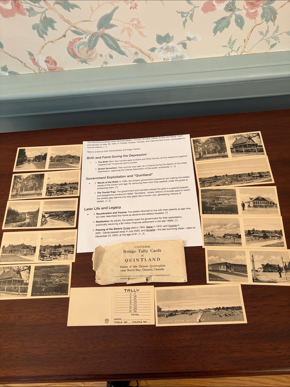 Vintage Souvenir Bridge Tally Card Set: Quintland, Home of Dionne Quintuplets